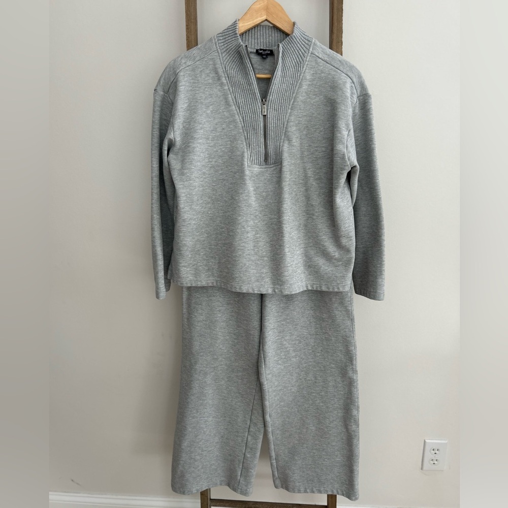 Splendid Women's 2 Pc Set Small Heather Gray Soft 1/2 Zip Top Fleece Pants